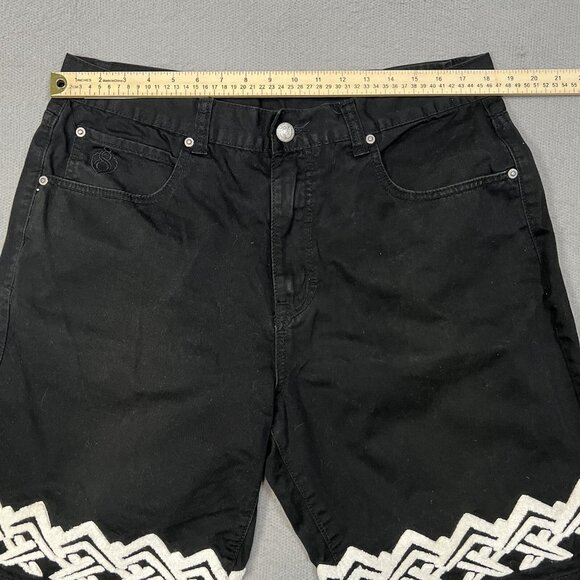 Eight 732 Shorts Men Sz 38 Black Denim Embroidered Leg Hip Hop Baggy Jeans - Picture 3 of 9